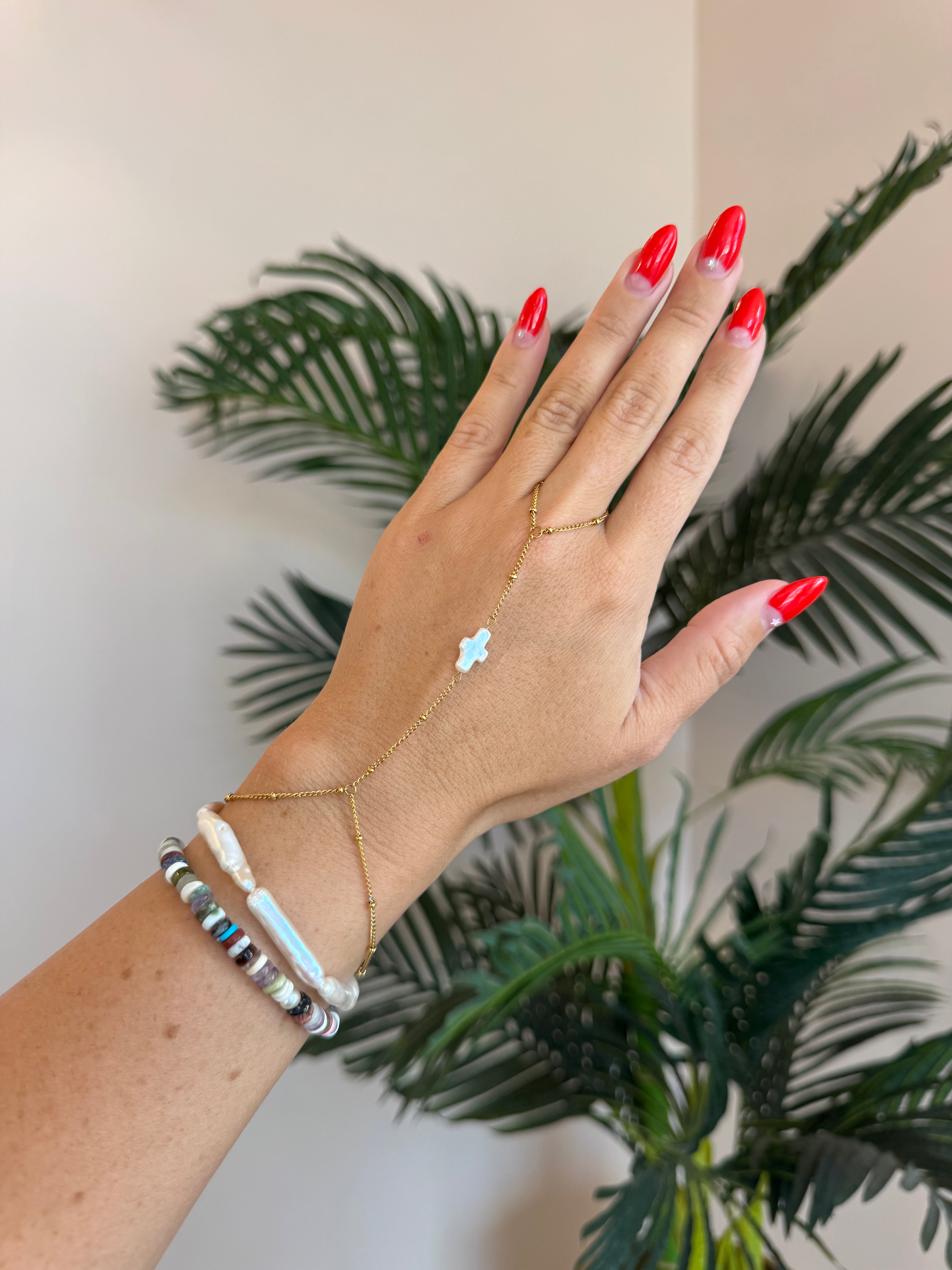 Pearl Cross Hand Chain
