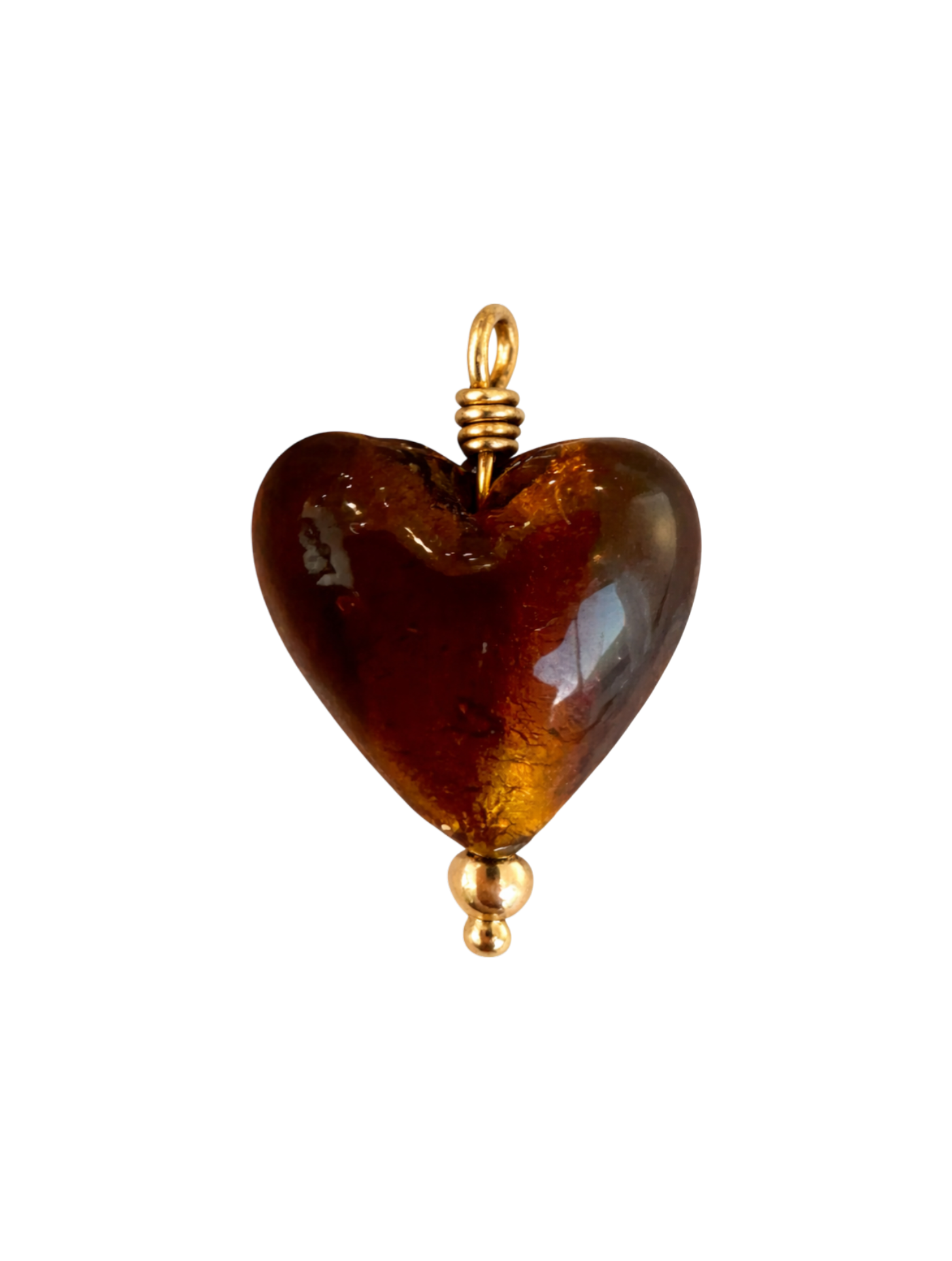 Brown Glass Heart Charm