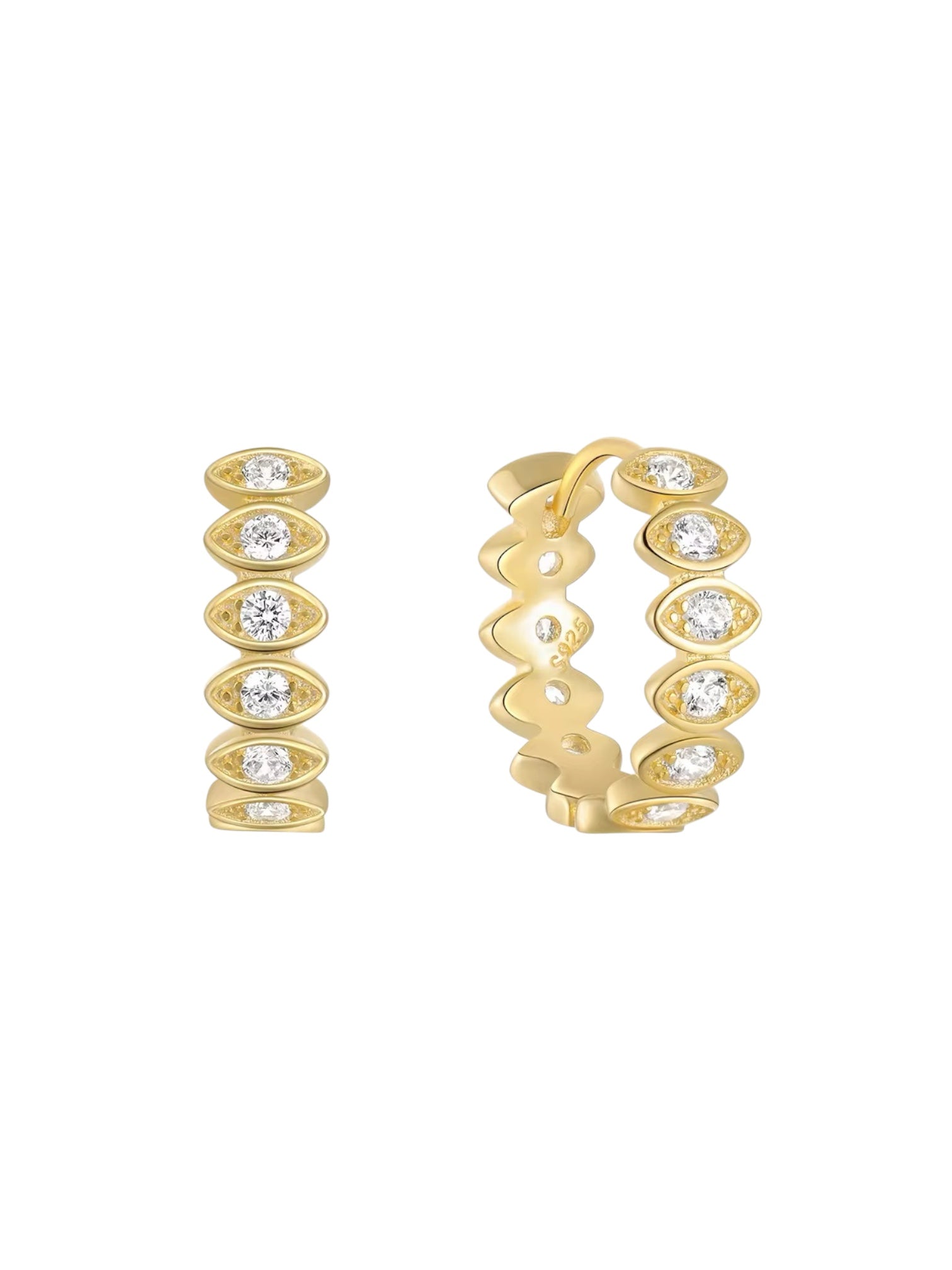 18k gold plated huggie hoop earrings with cubic zirconia rhinestones