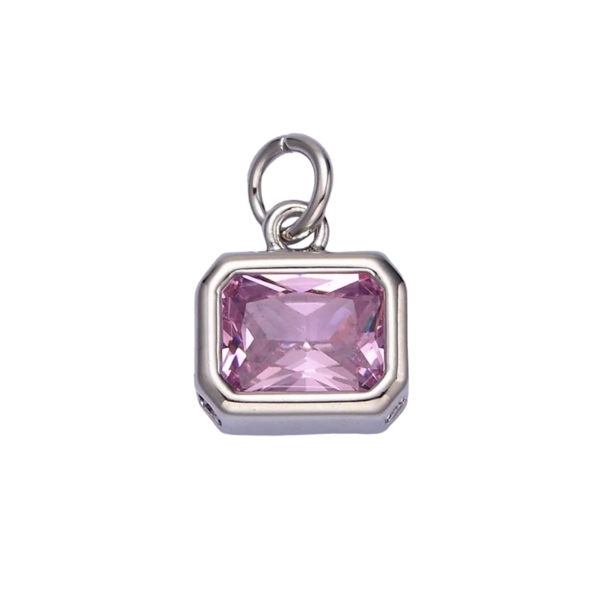 Silver Pink CZ Stone Charm