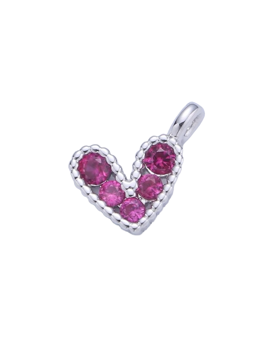 Silver Pink CZ Heart Charm